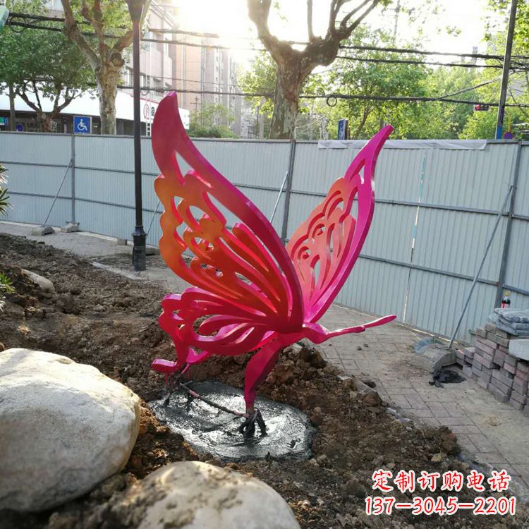 郴州红色不锈钢蝴蝶园林摆件