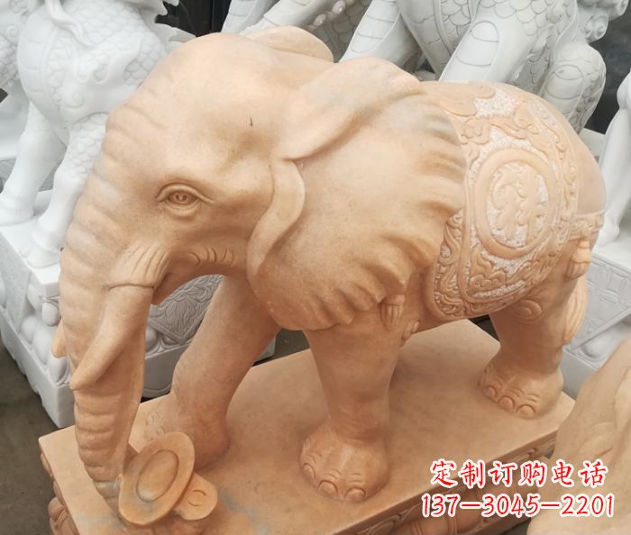 郴州吉祥如意大象晚霞红门口石雕 (6)