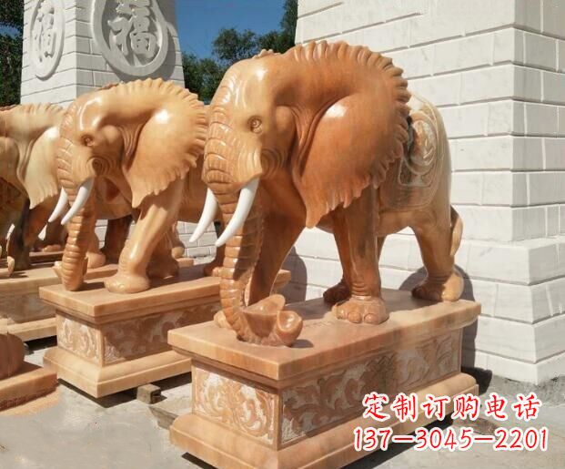 郴州吉祥如意大象晚霞红门口石雕 (3)