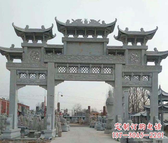 郴州三门牌坊石雕,精美汉风石雕装饰景区