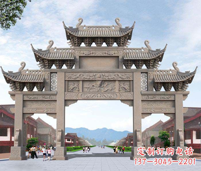郴州景区三门石雕牌楼——精美雕塑定制