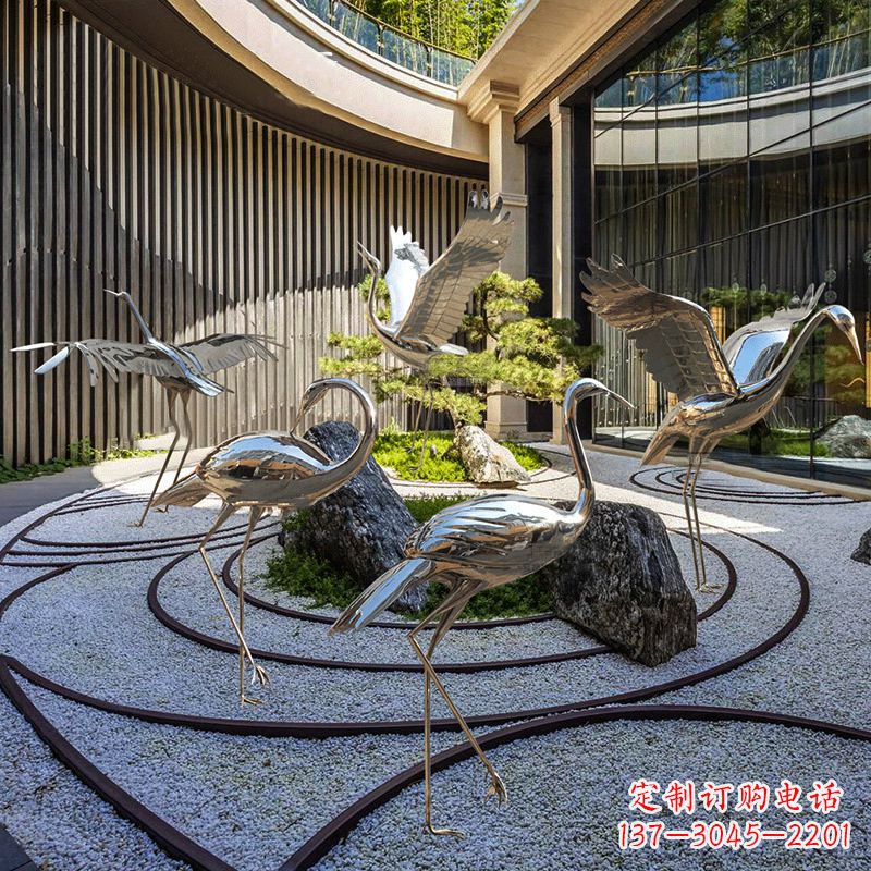 郴州中领雕塑镜面不锈钢仙鹤雕塑