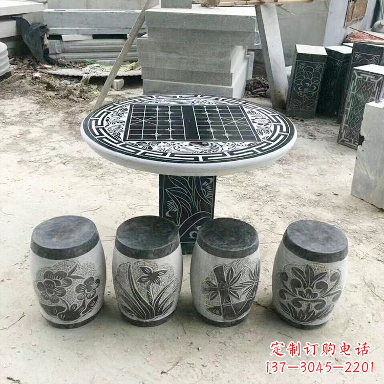 郴州精美梅兰竹菊形石桌凳，无与伦比的艺术美感