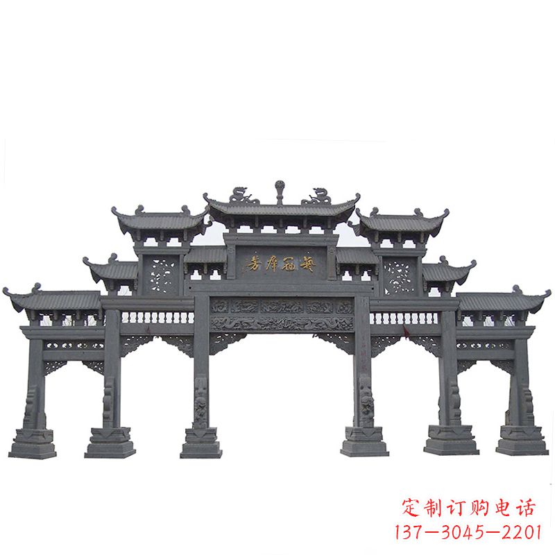 郴州传承千年历史青石仿古五门石雕牌楼