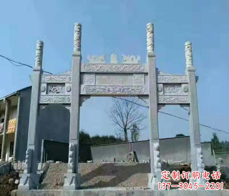 郴州三门仿古牌坊石雕,精致雕刻典雅之美