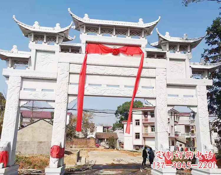 郴州三门三楼石雕牌坊:专业定制牌坊雕塑