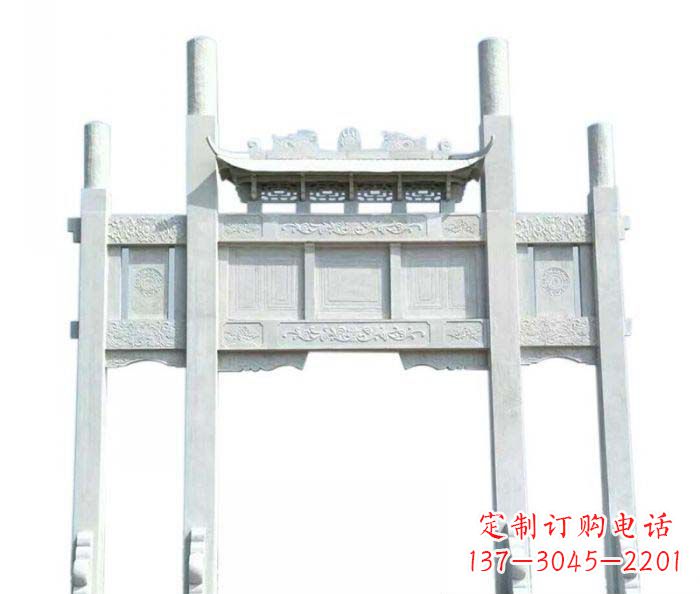 郴州三门石雕牌坊定制精美牌坊雕塑