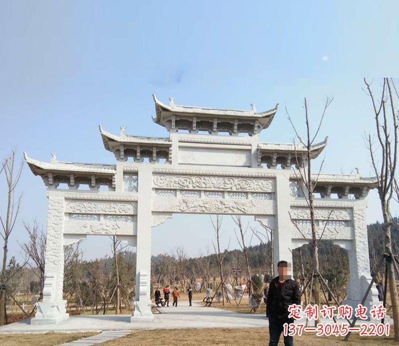 郴州三门五楼汉白玉牌坊石雕