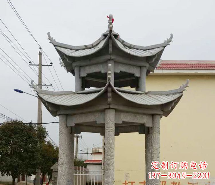 郴州双层仿古凉亭石雕 (2)