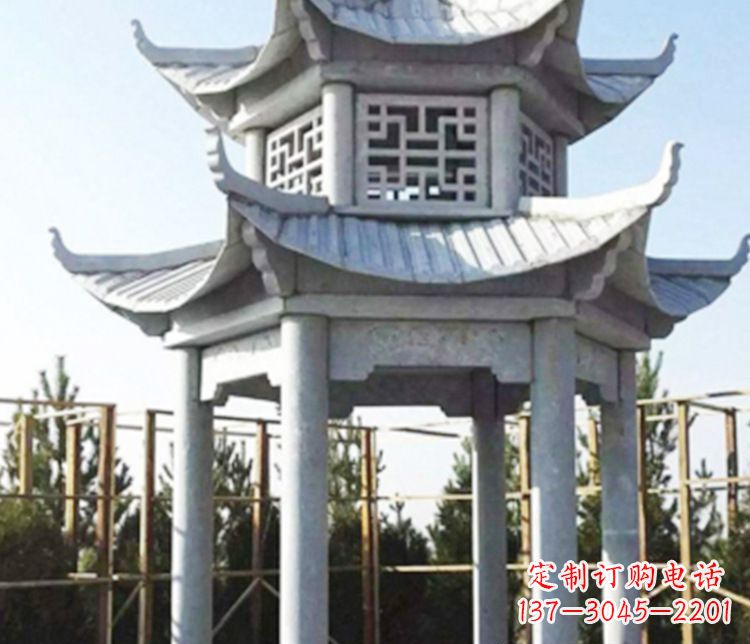 郴州双层仿古石凉亭石雕_2