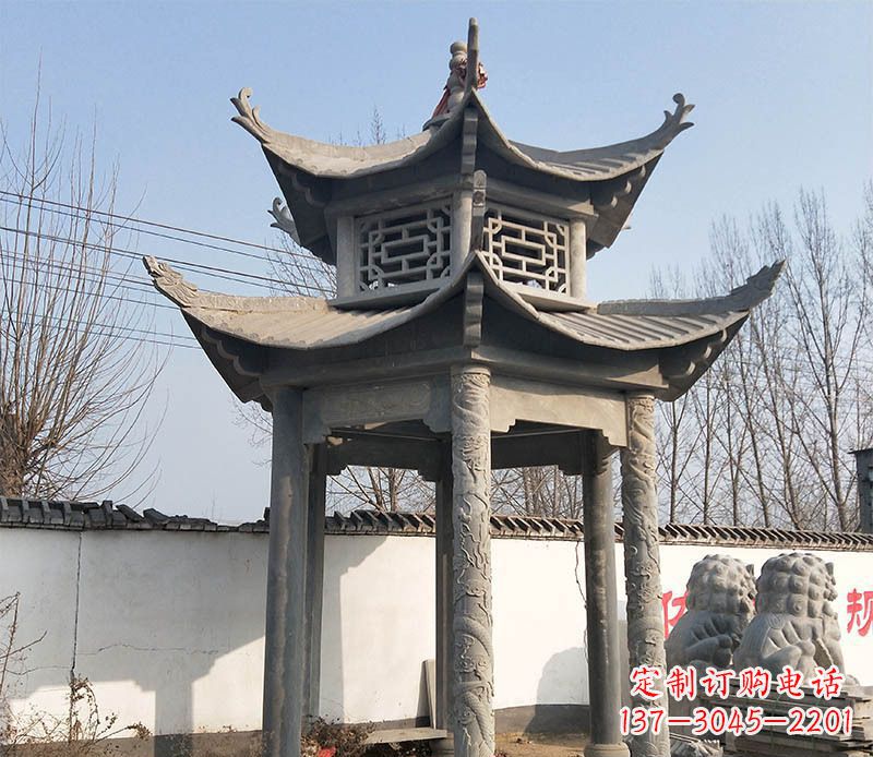 郴州双层户外凉亭石雕 (2)