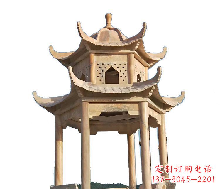 郴州双层晚霞红凉亭石雕 (2)