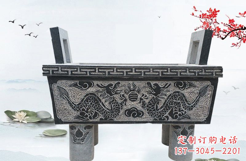 郴州双龙戏珠浮雕石香炉