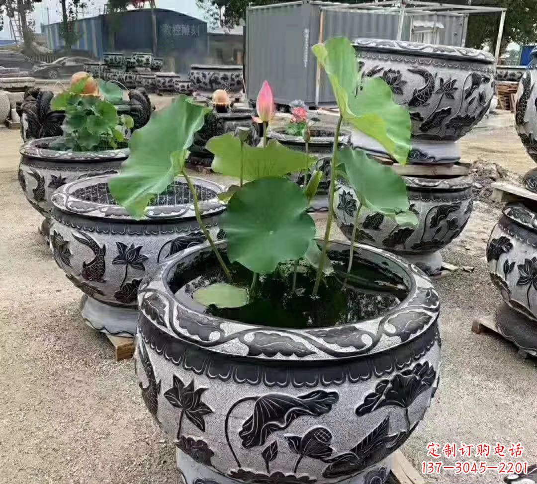 郴州睡莲石浮雕花盆雕塑公园景观雕塑