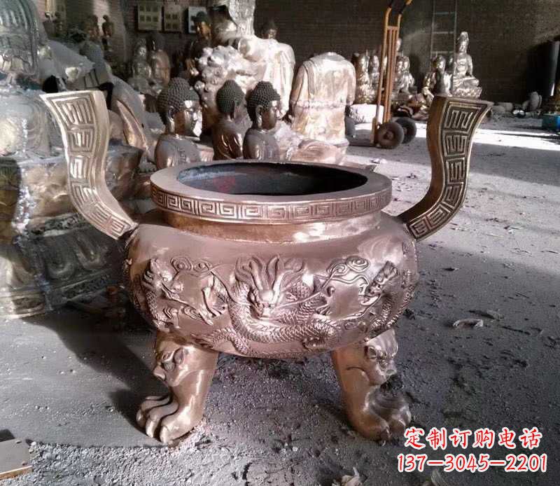 郴州寺庙龙浮雕圆铜雕香炉