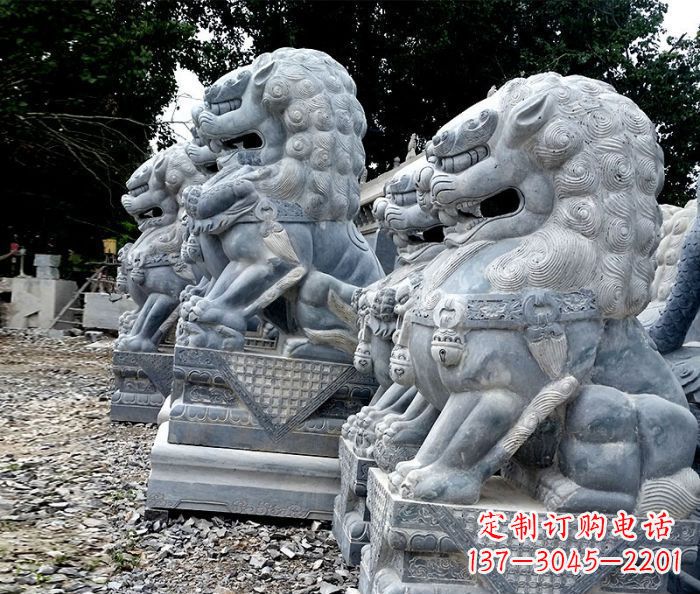 郴州寺庙青石狮子石雕 (2)