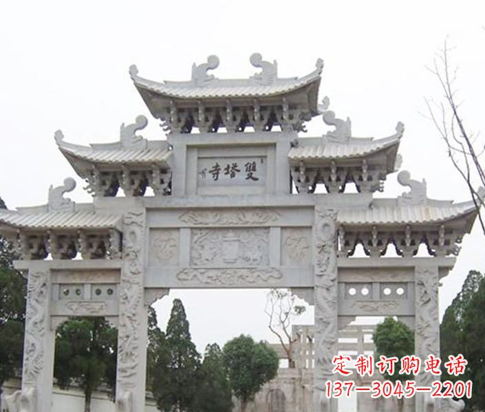 郴州寺庙三门牌坊石雕 (2)