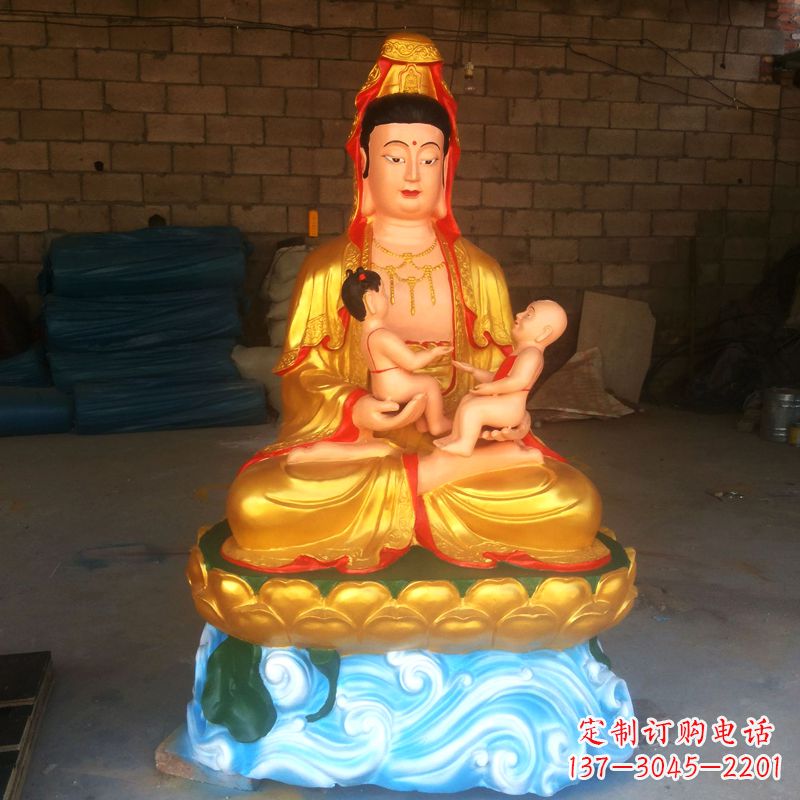 郴州送子观音彩绘漆金雕塑