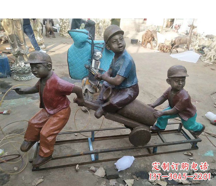 郴州铜雕彩绘庭院玩耍儿童雕塑