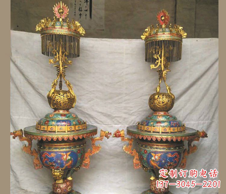 郴州铜雕彩绘香炉景观摆件