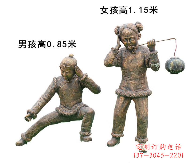 郴州铜雕放鞭炮的儿童童趣雕塑