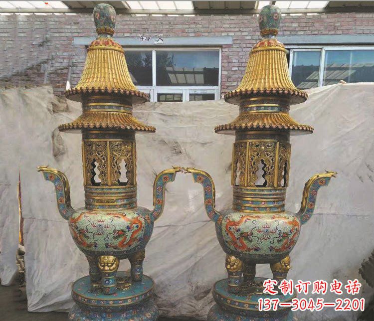 郴州铜雕景泰蓝香炉雕塑摆件