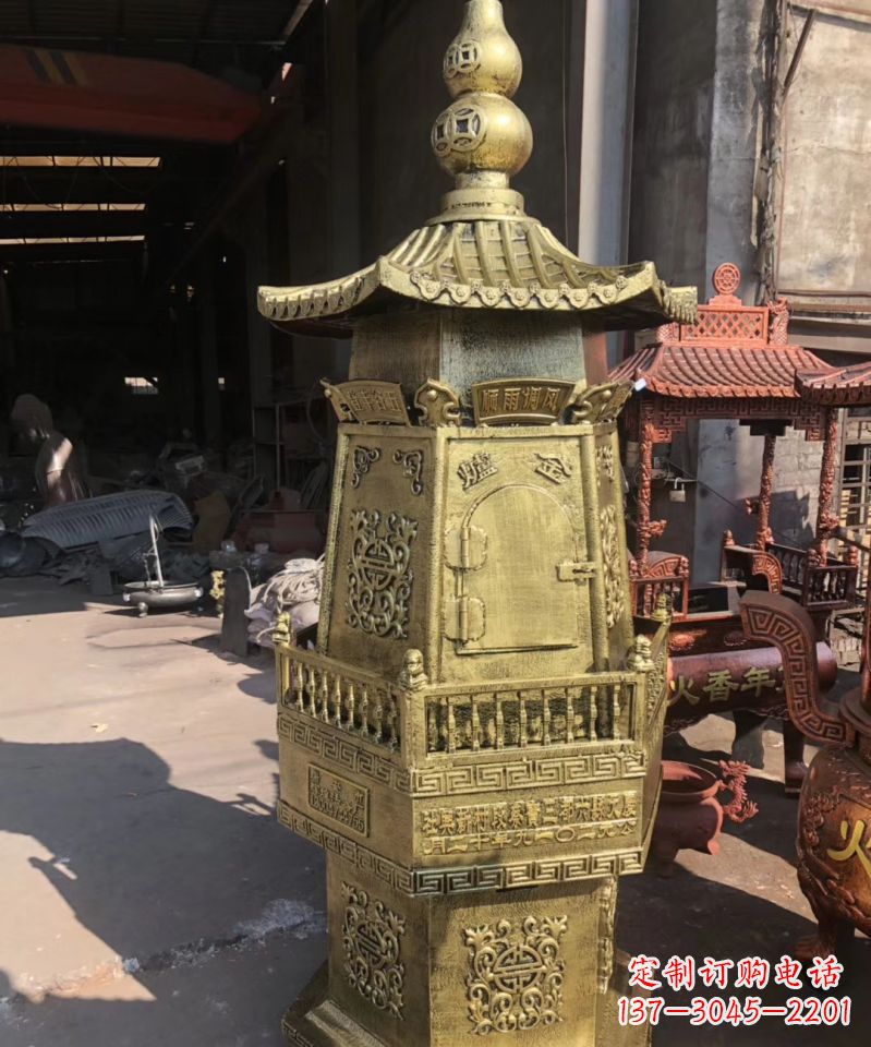 郴州铜雕香炉塔寺庙摆件