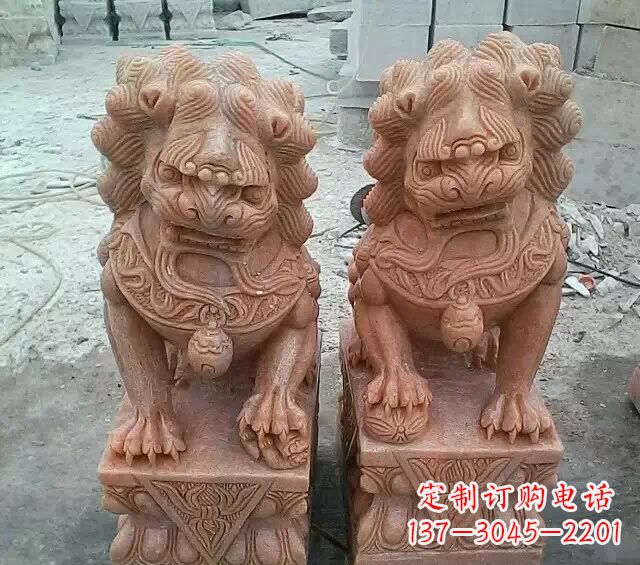 郴州晚霞红传统狮子石雕