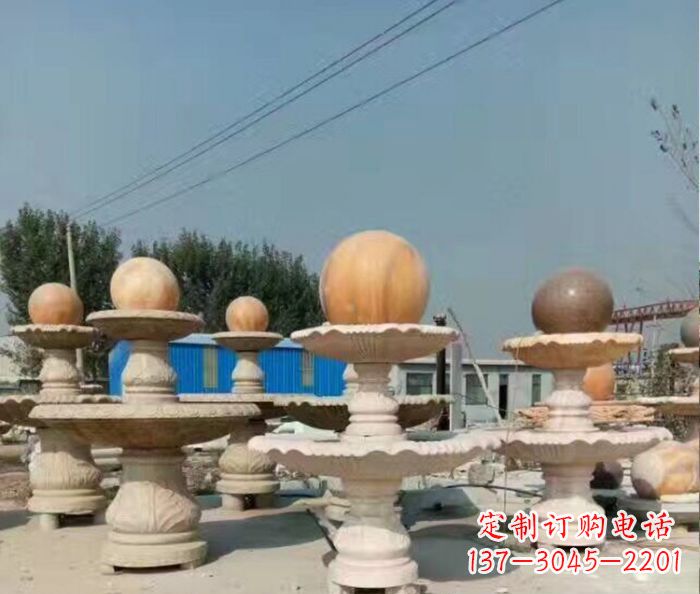 郴州晚霞红多层风水球喷泉石雕