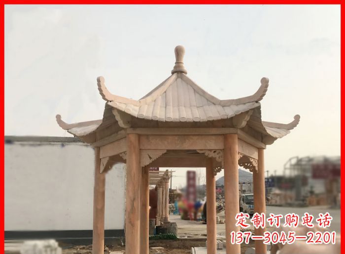 郴州晚霞红公园六角石雕凉亭