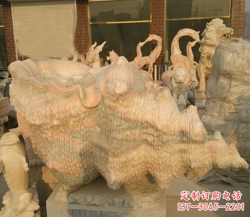 郴州晚霞红海螺石雕