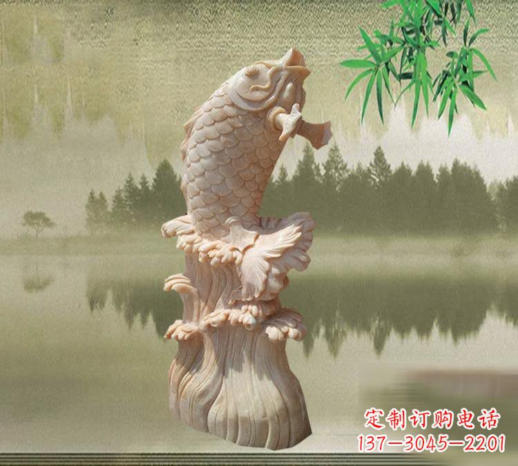 郴州晚霞红鲤鱼石雕