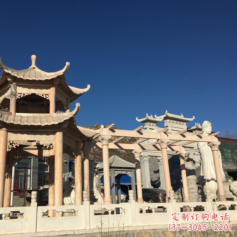 郴州晚霞红石雕凉亭花架