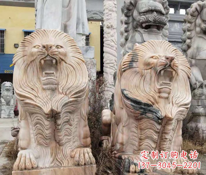 郴州晚霞红石雕欧式石狮子