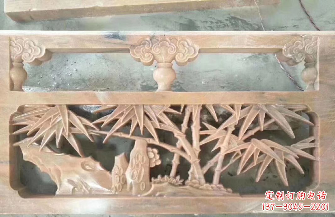 郴州晚霞红石浮雕栏板户外摆件园林景观雕塑