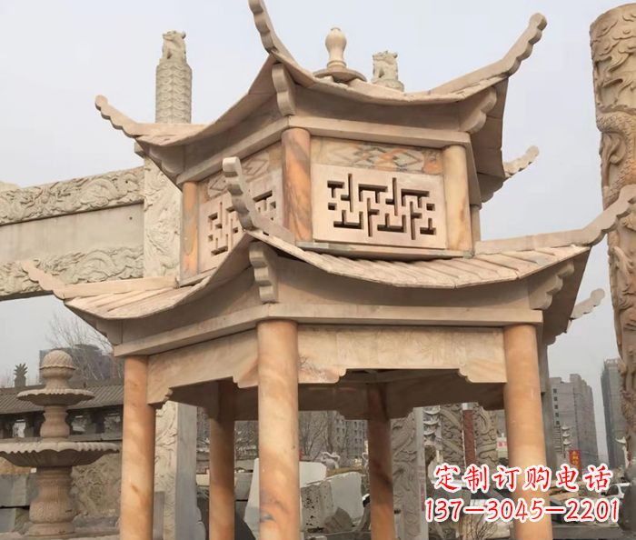 郴州晚霞红双层石雕凉亭
