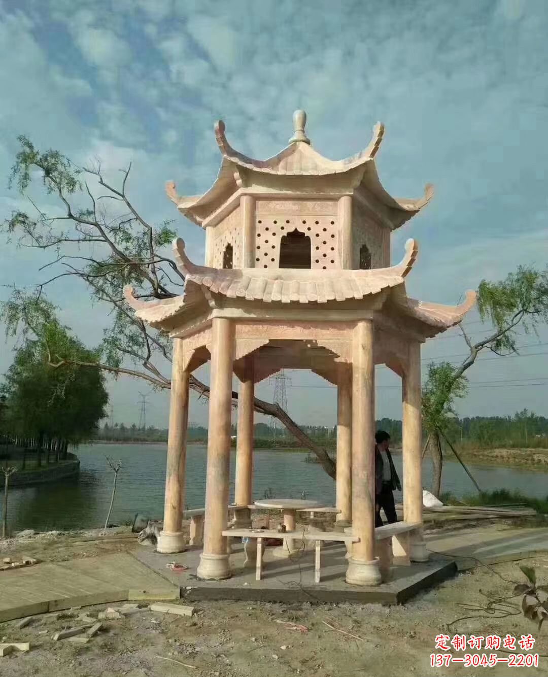 郴州晚霞红双层石凉亭 (2)