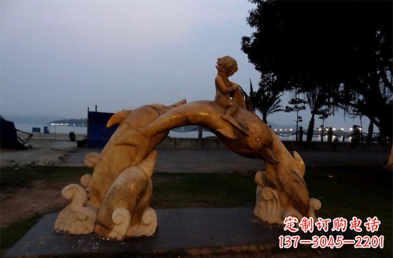 郴州西方儿童骑海豚石雕