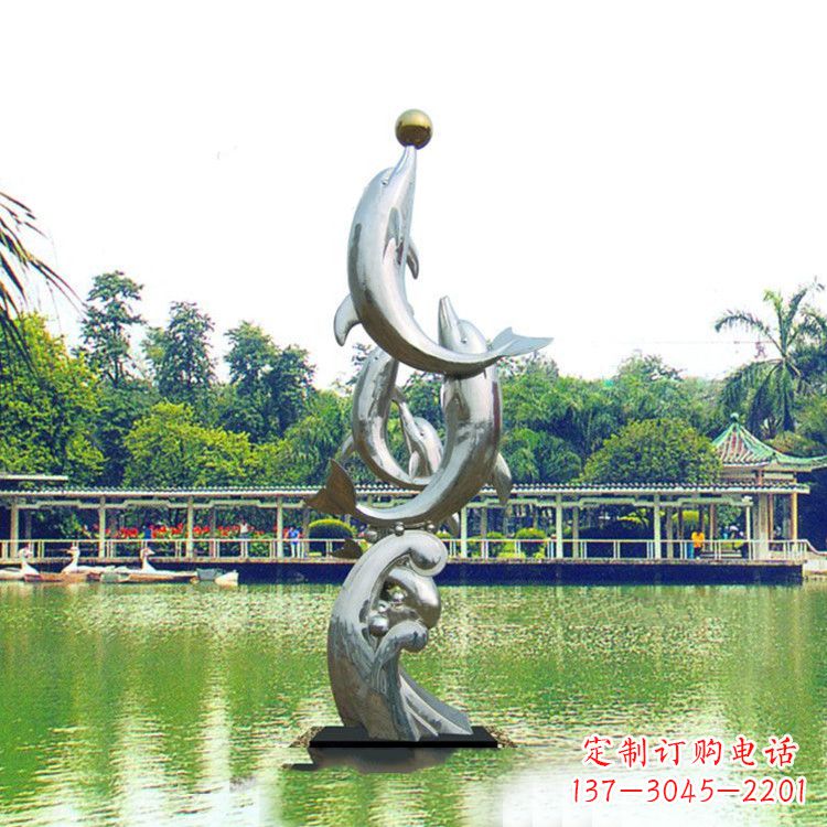 郴州戏球不锈钢海豚雕塑-园林水景动物景观