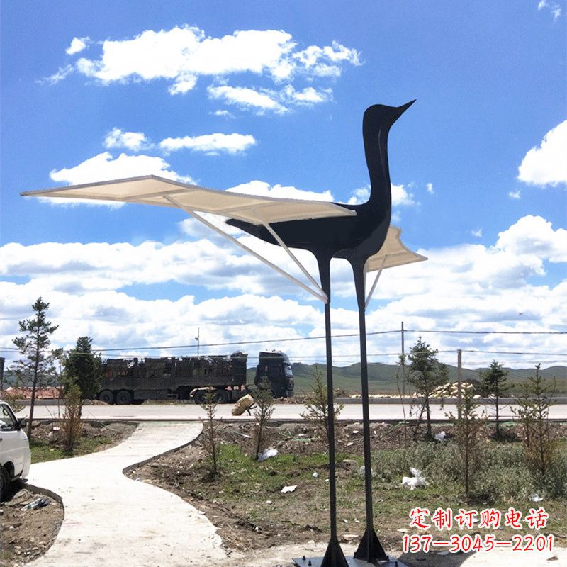 郴州仙鹤不锈钢遮阳亭景观雕塑