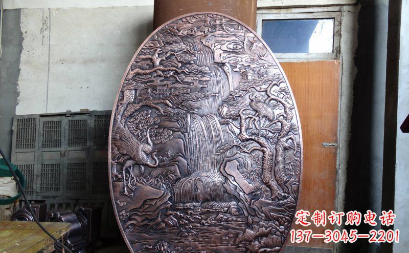 郴州仙鹤松林瀑布古代园林景观铜浮雕