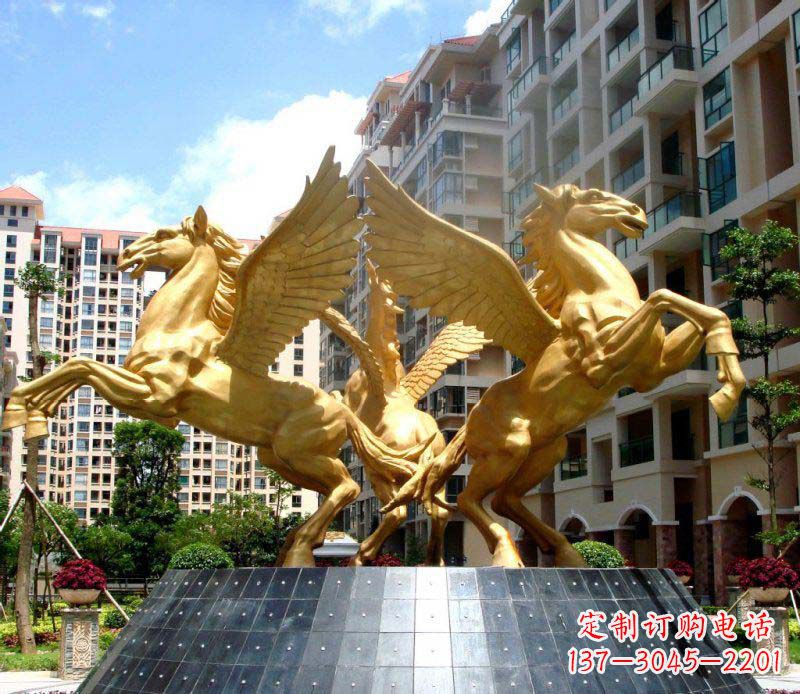 郴州小区飞马三匹马景观铜雕