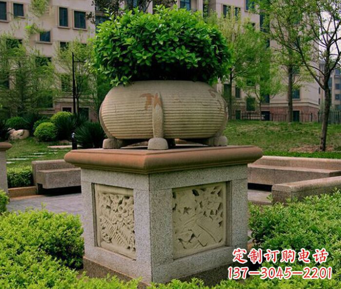 郴州小区景观大理石花盆石雕 (3)
