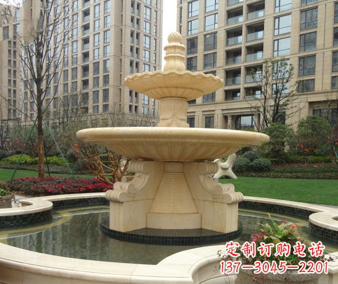 郴州小区景观晚霞红多层喷泉石雕 (3)