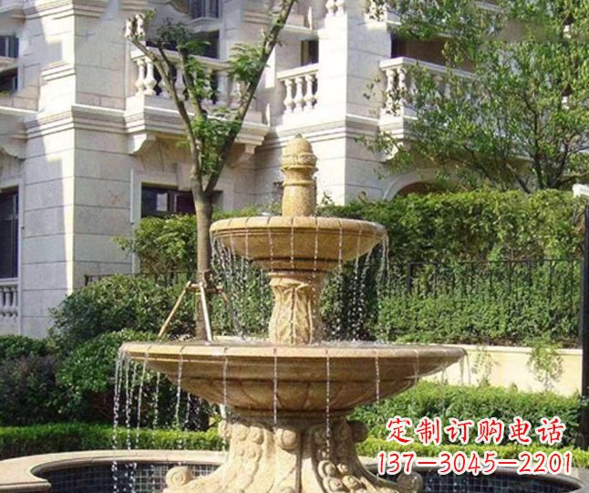 郴州小区景观晚霞红多层喷泉石雕 (4)