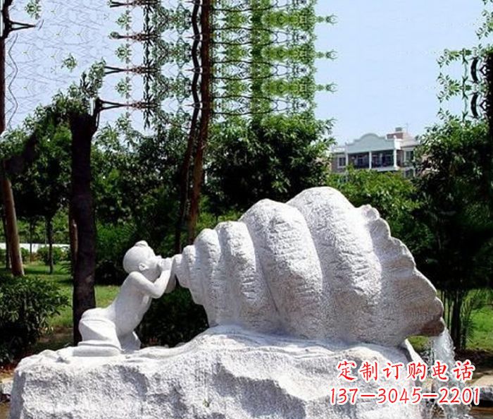 郴州小区景观小孩吹螺号石雕