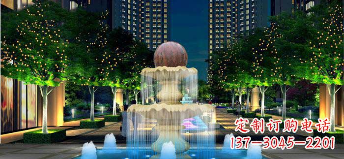 郴州小区石来运转风水球石雕喷泉