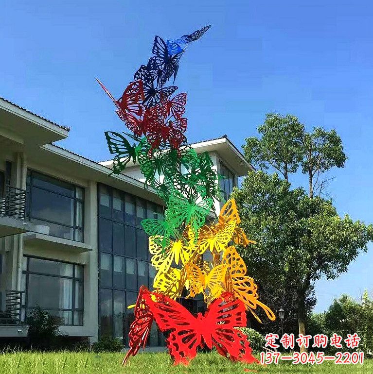 郴州小区园林不锈钢彩色蝴蝶景观雕塑