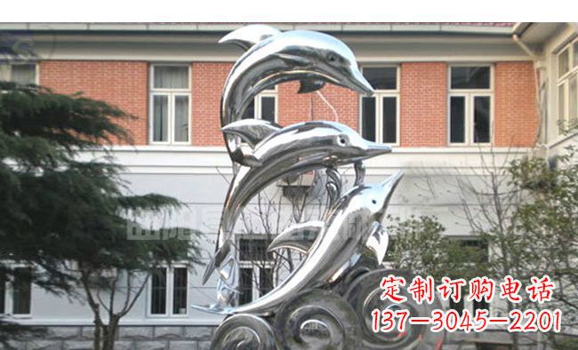 郴州校园不锈钢海浪海豚雕塑