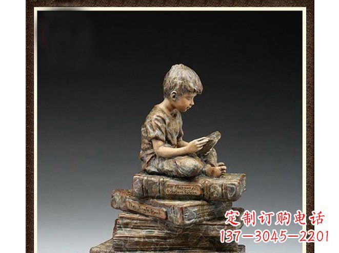 郴州校园儿童看书铜雕